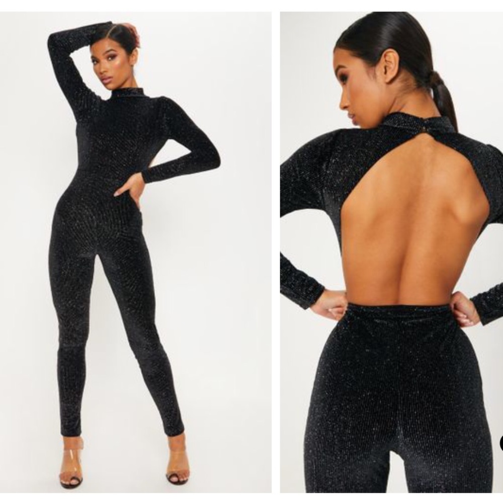 PLT Velvet Glitter Open Back Jumpsuit